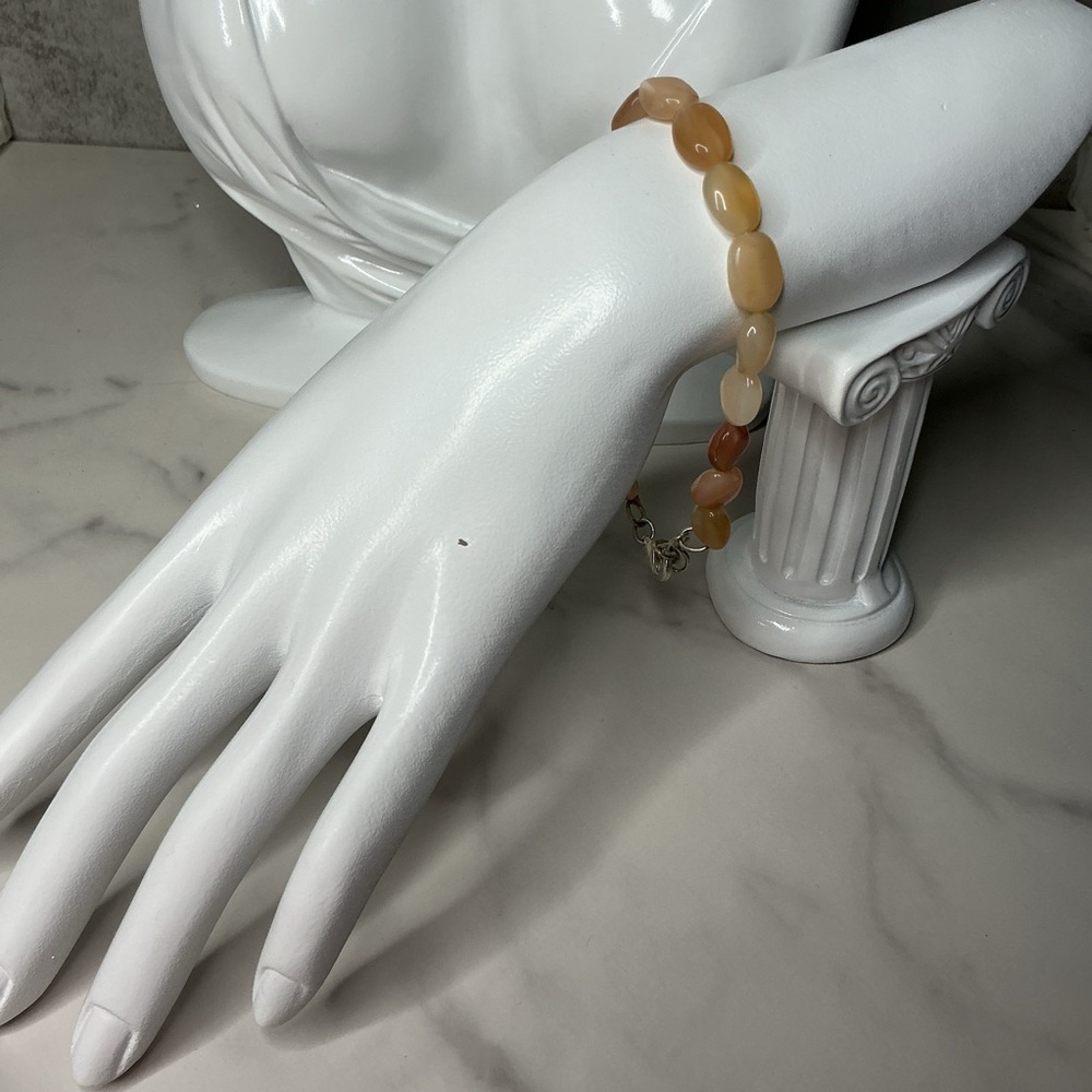 Genuine Peach Moonstone Beaded Bracelet 75ct Natural Gemstone 8” (+1” Extender)